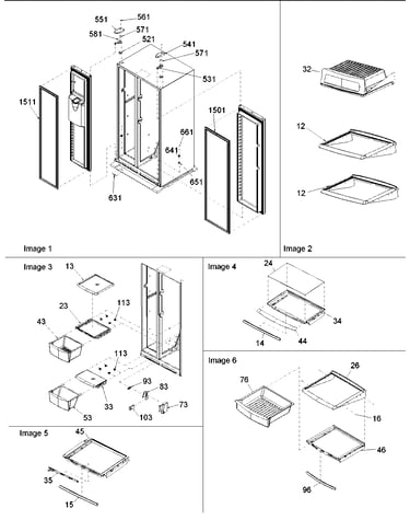Hinges, & refrigerator shelving