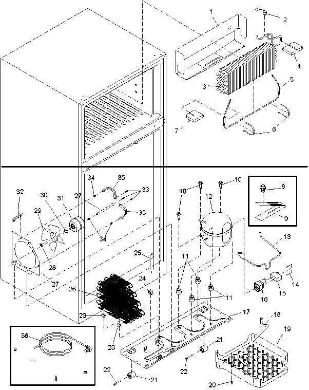 Evaporator and machine compartment