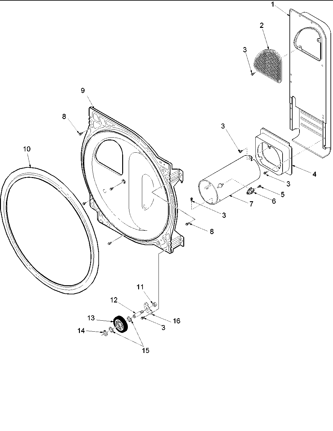 Rear bulkhead, rollers & air duct assy