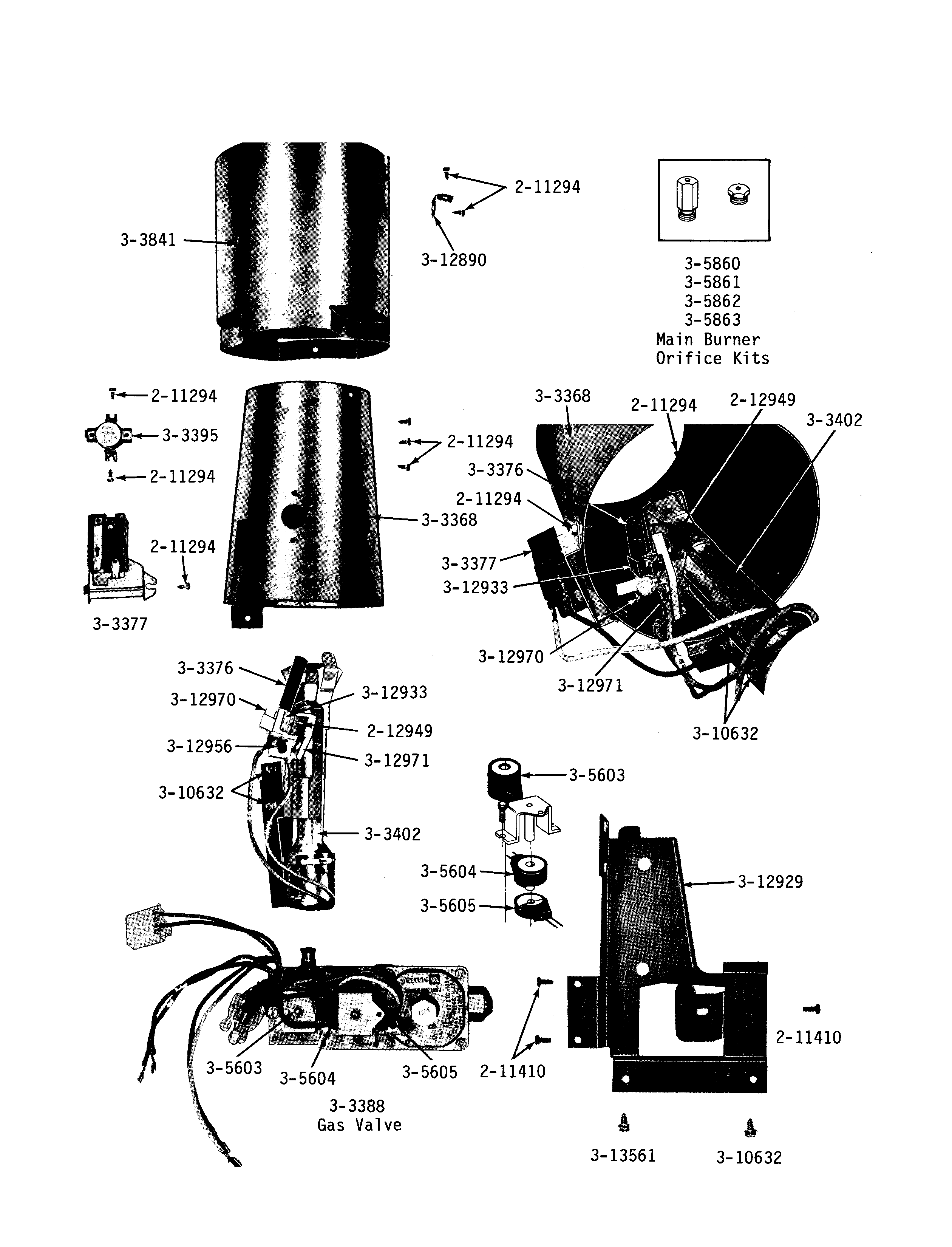 Inlet duct, gas valve, cone & extension