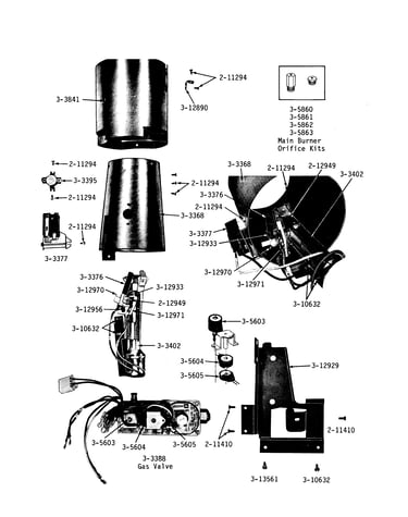 Inlet duct, gas valve, cone & extension
