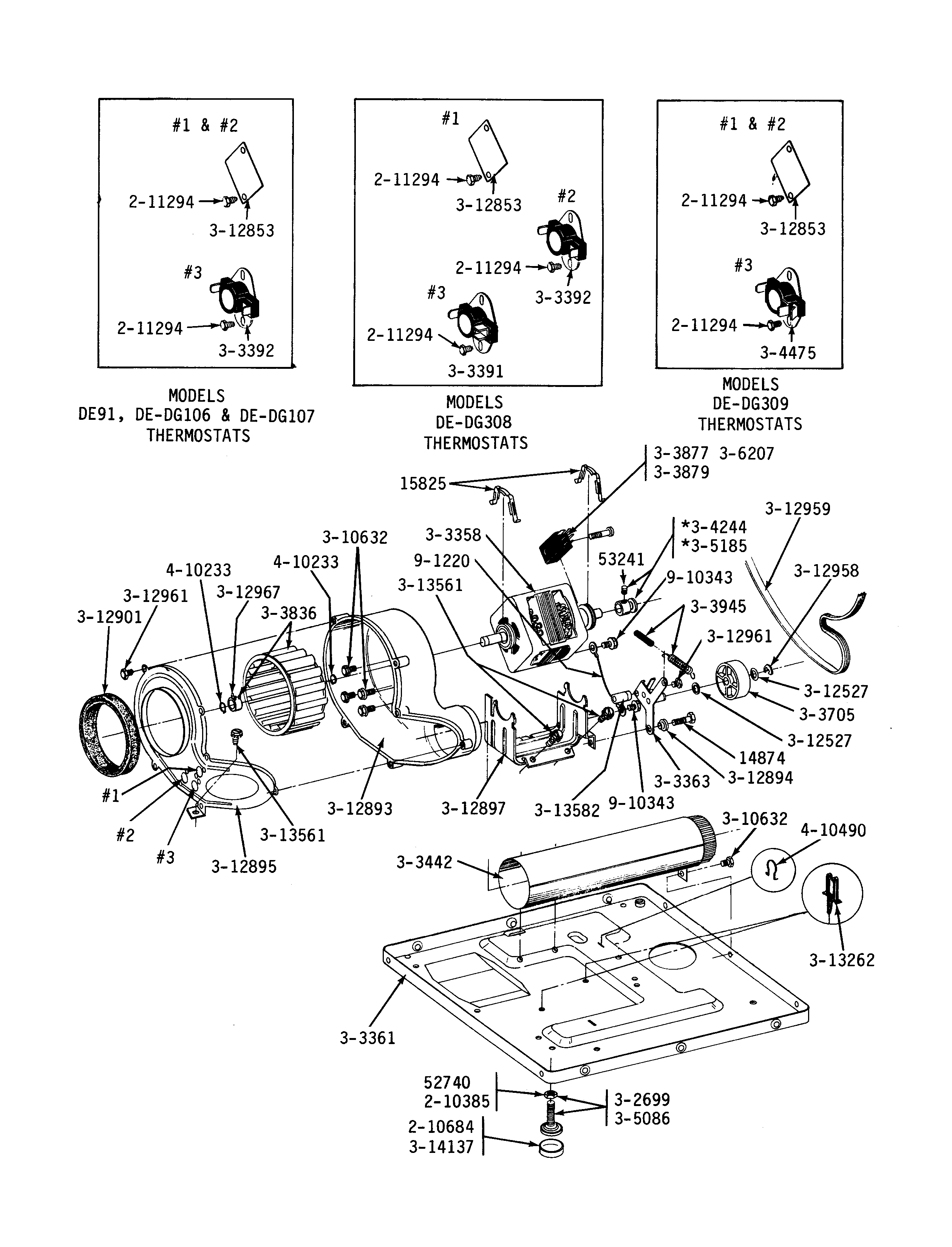 Motor, blower, base frame & thermostats