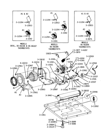 Motor, blower, base frame & thermostats
