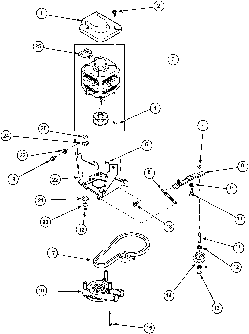 Motor, belt and pump and idler assy