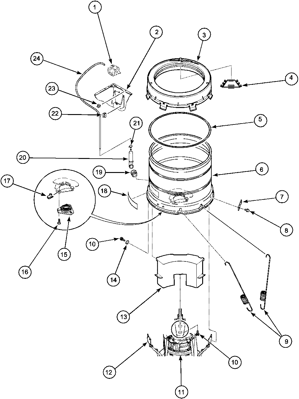 Outer tub, cover, pressure hose
