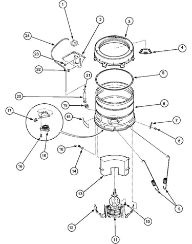 Outer tub, cover, pressure hose