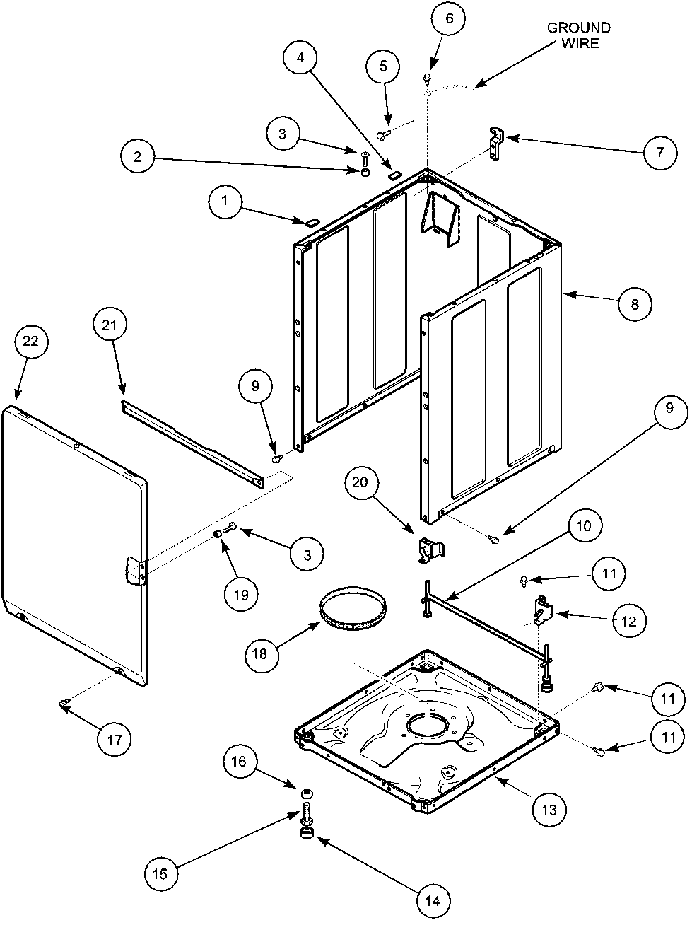 Front panel, base and cabinet assembly