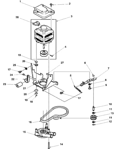 Motor, belt, pump, and idler assy