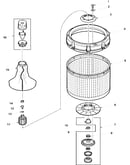 Agitator, drive bell, washtub and hub