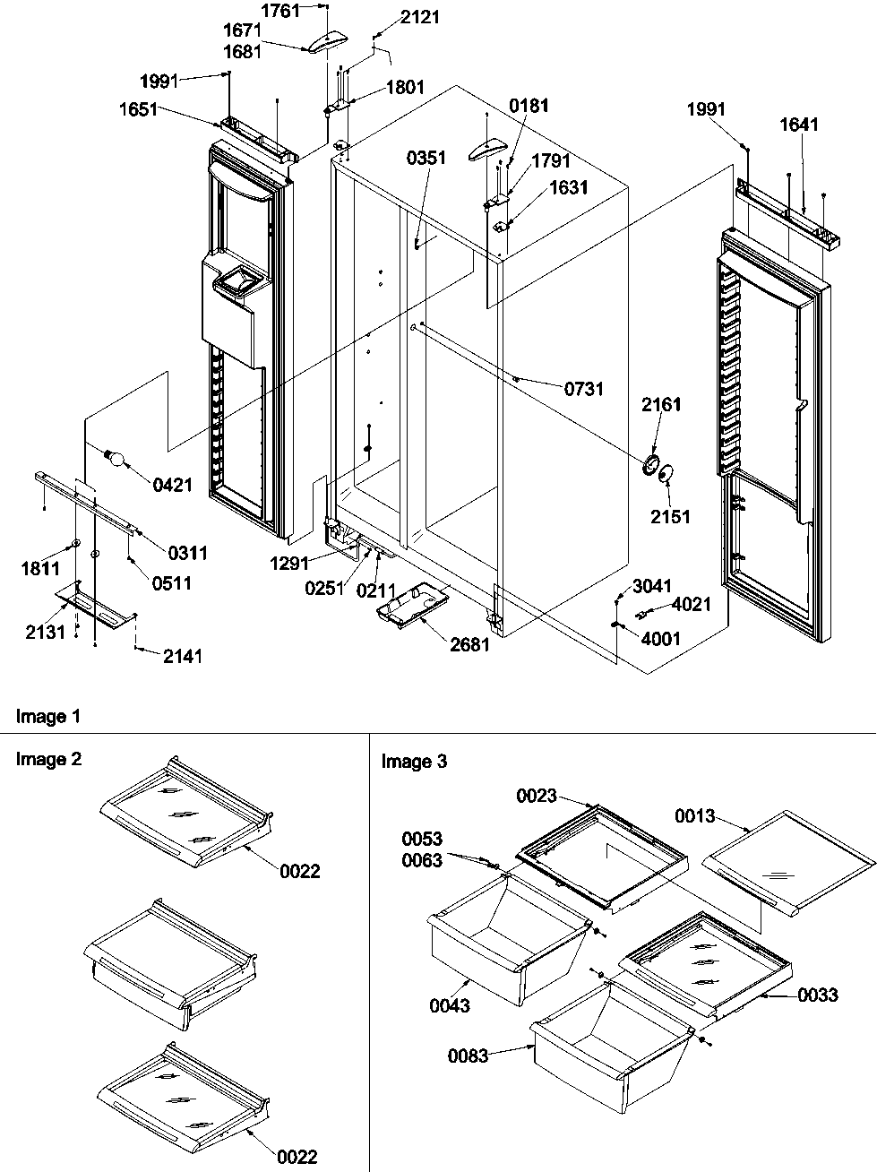 Light, shelves & bottom door closures