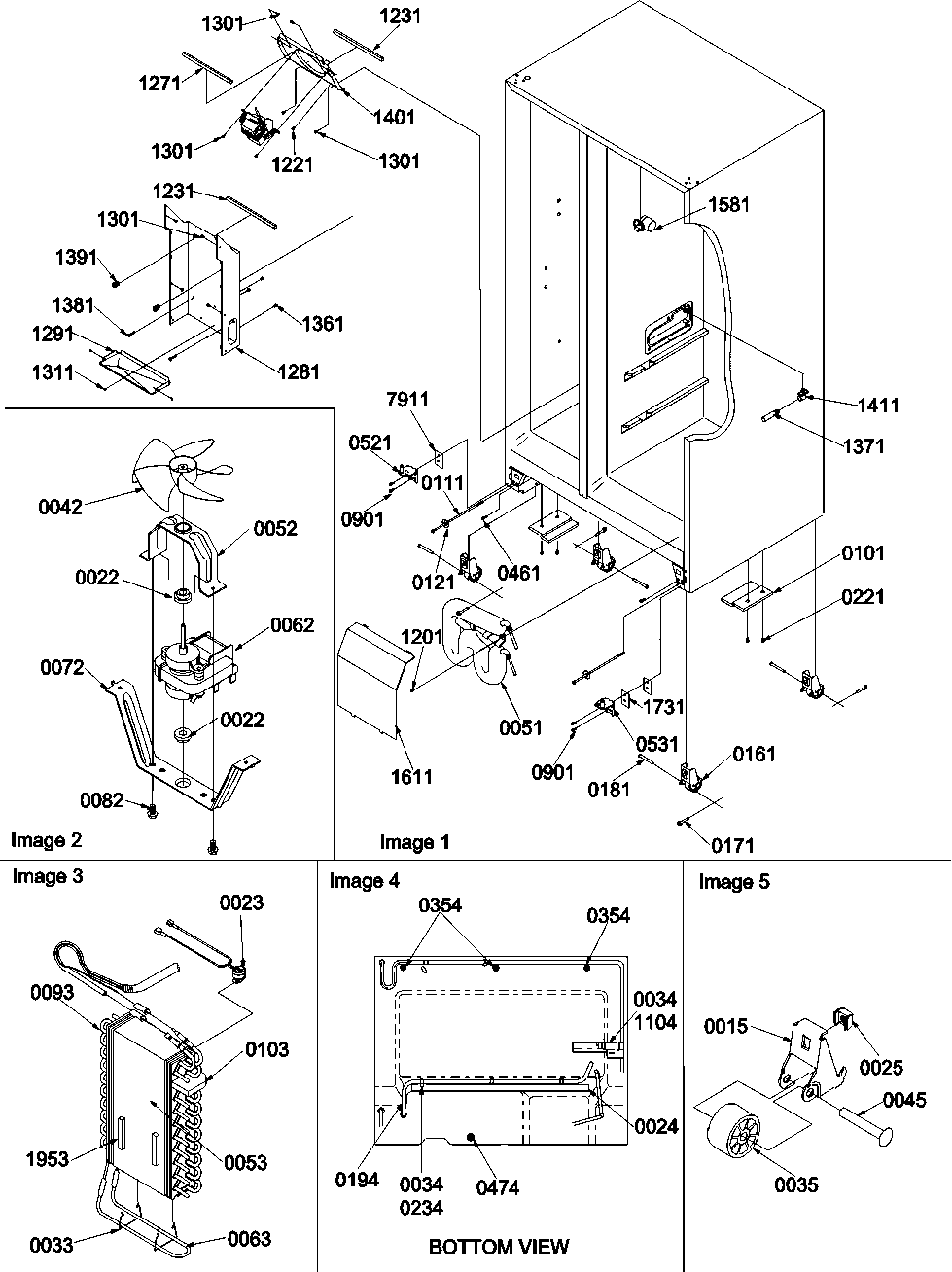 Hinges, drain, rollers & evap assy.