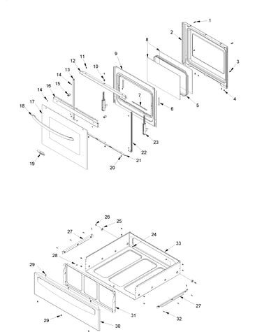Oven door and storage drawer
