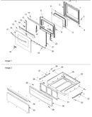 Oven door and storage drawer