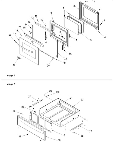Oven door and storage drawer