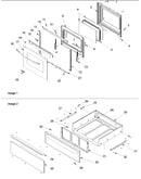 Oven door and storage drawer