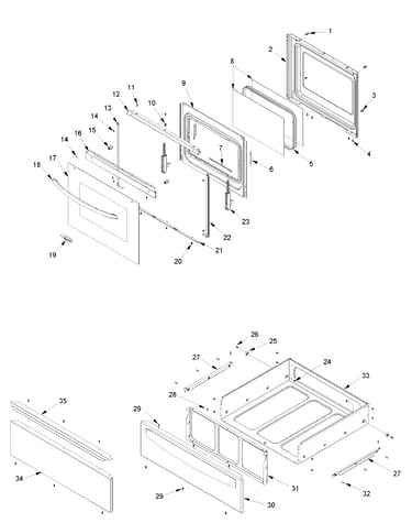 Oven door and storage drawer