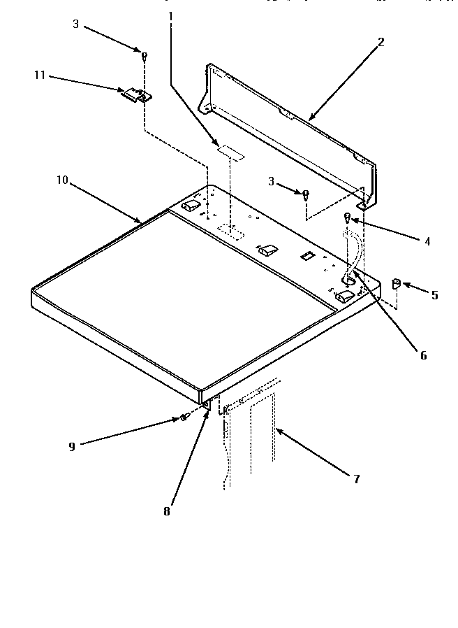 Cabinet top & control hood rear panel
