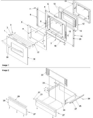 Oven door and storage drawer