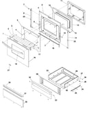Oven door and storage drawer