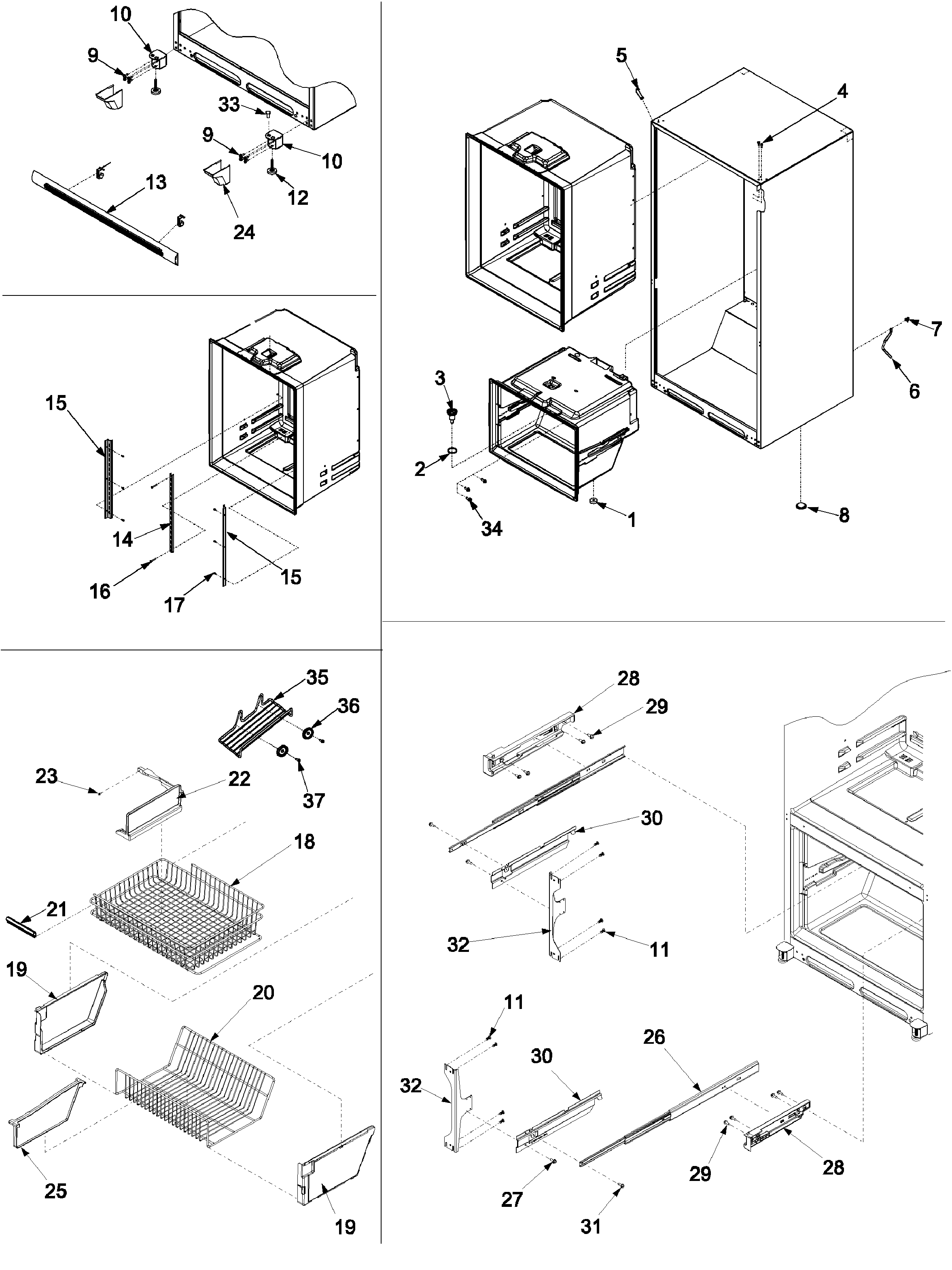 Interior cabinet & freezer shelving