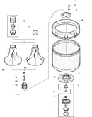 Agitator, drive bell, washtub and hub