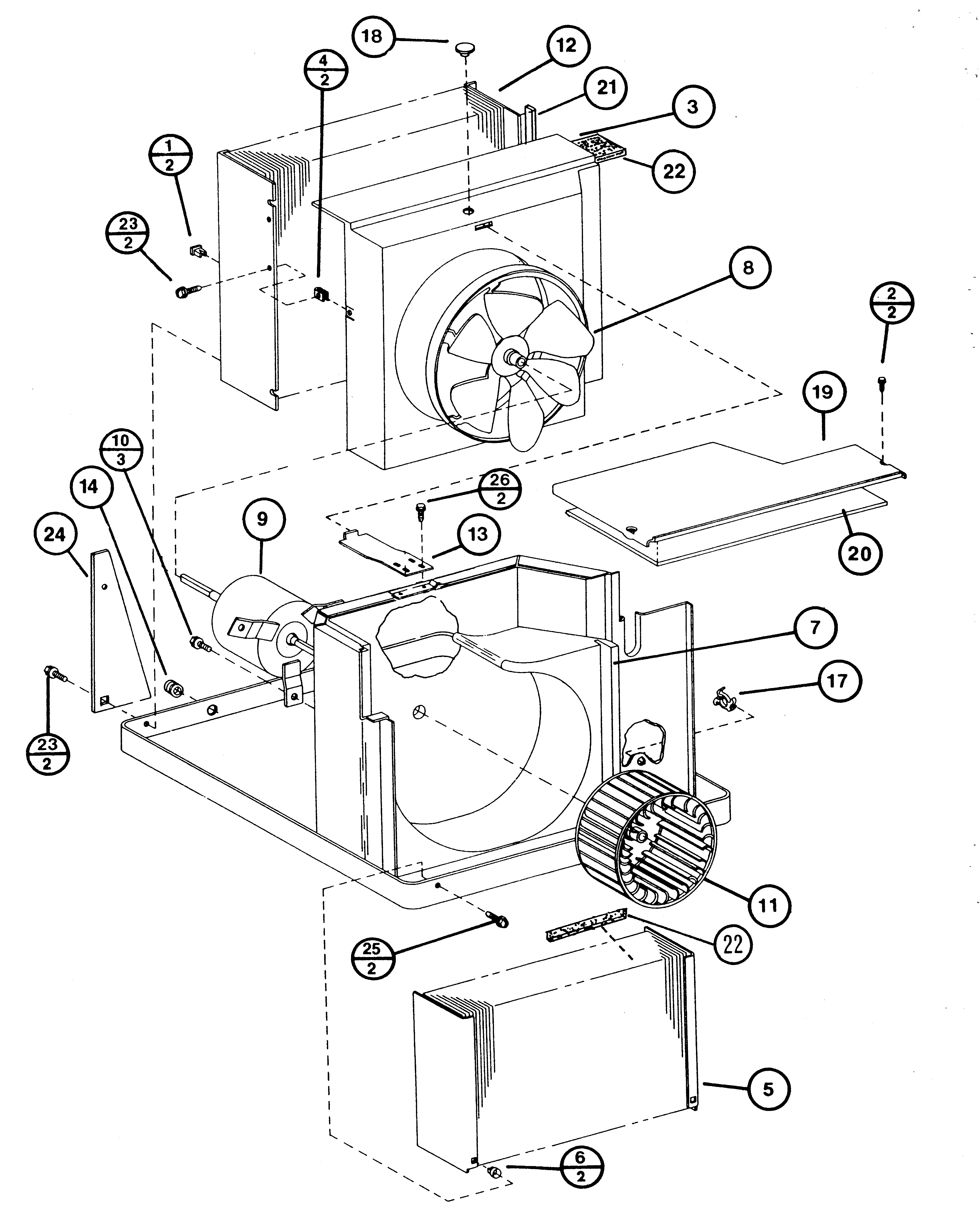 Motor, evaporator, condenser