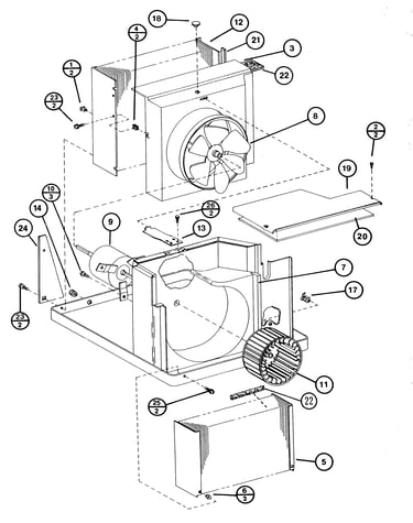 Motor, evaporator, condenser