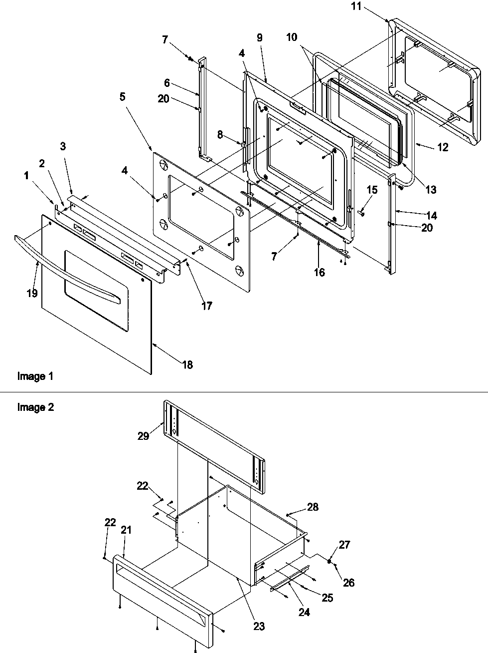 OVEN DOOR AND STORAGE DOOR