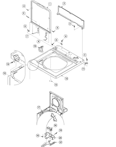 Cabinet top, door, and door switch