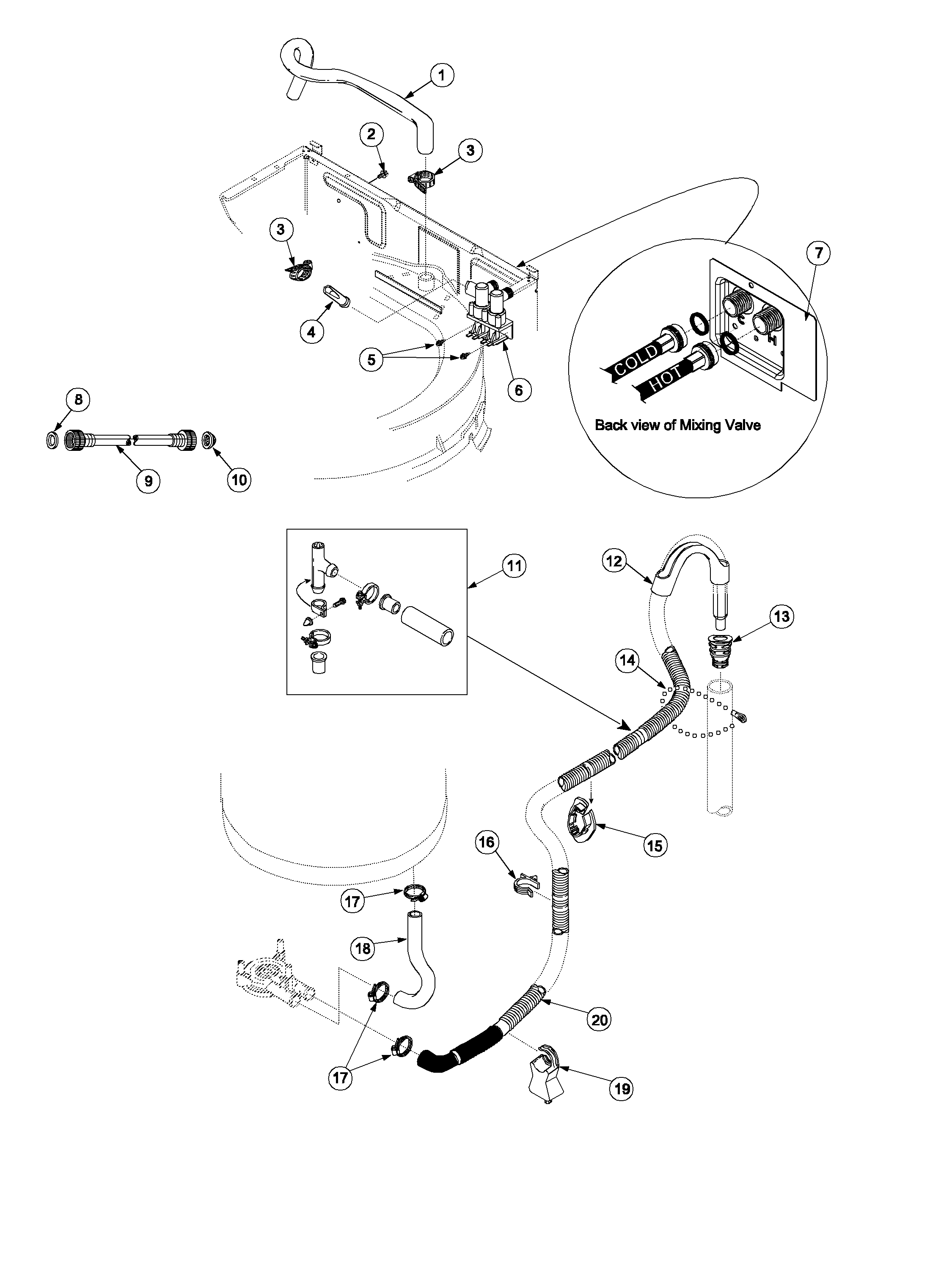 Mixing valve and hoses