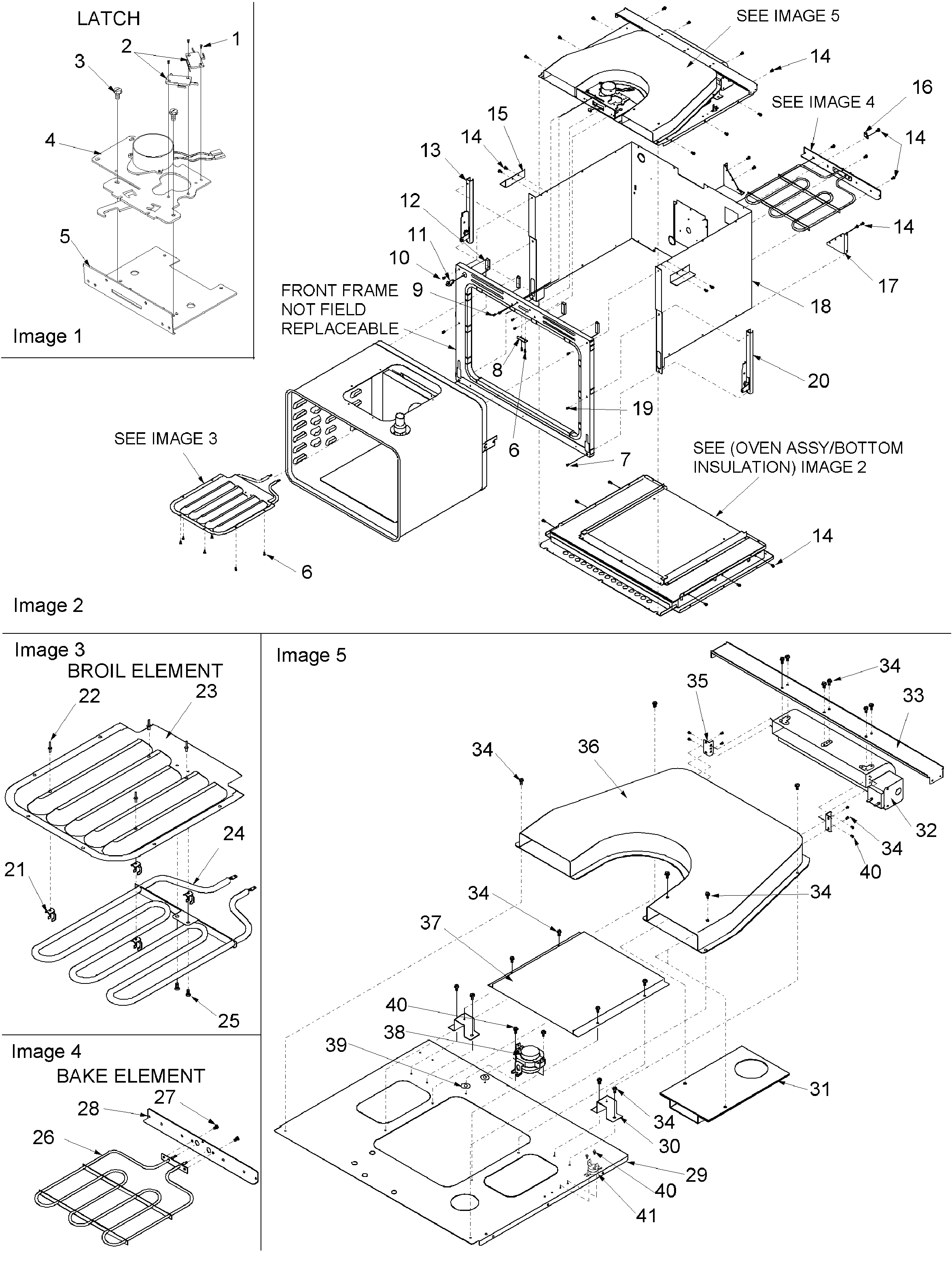 Inner cavity, blower, bake, & broil assy