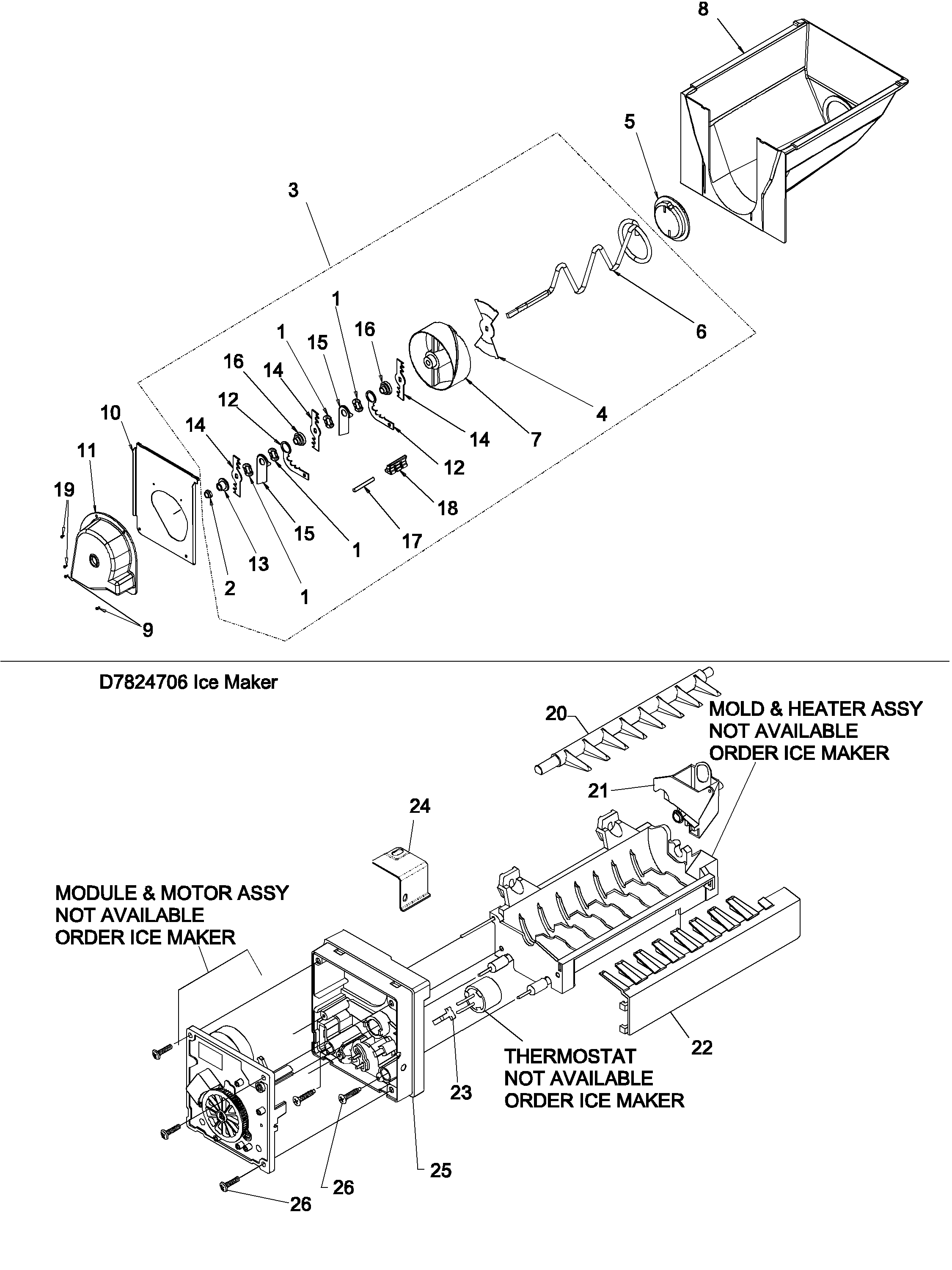 Ice bucket/auger assy