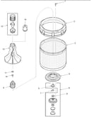 Agitator, drive bell, washtub and hub