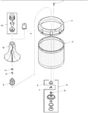 Agitator, drive bell, washtub and hub