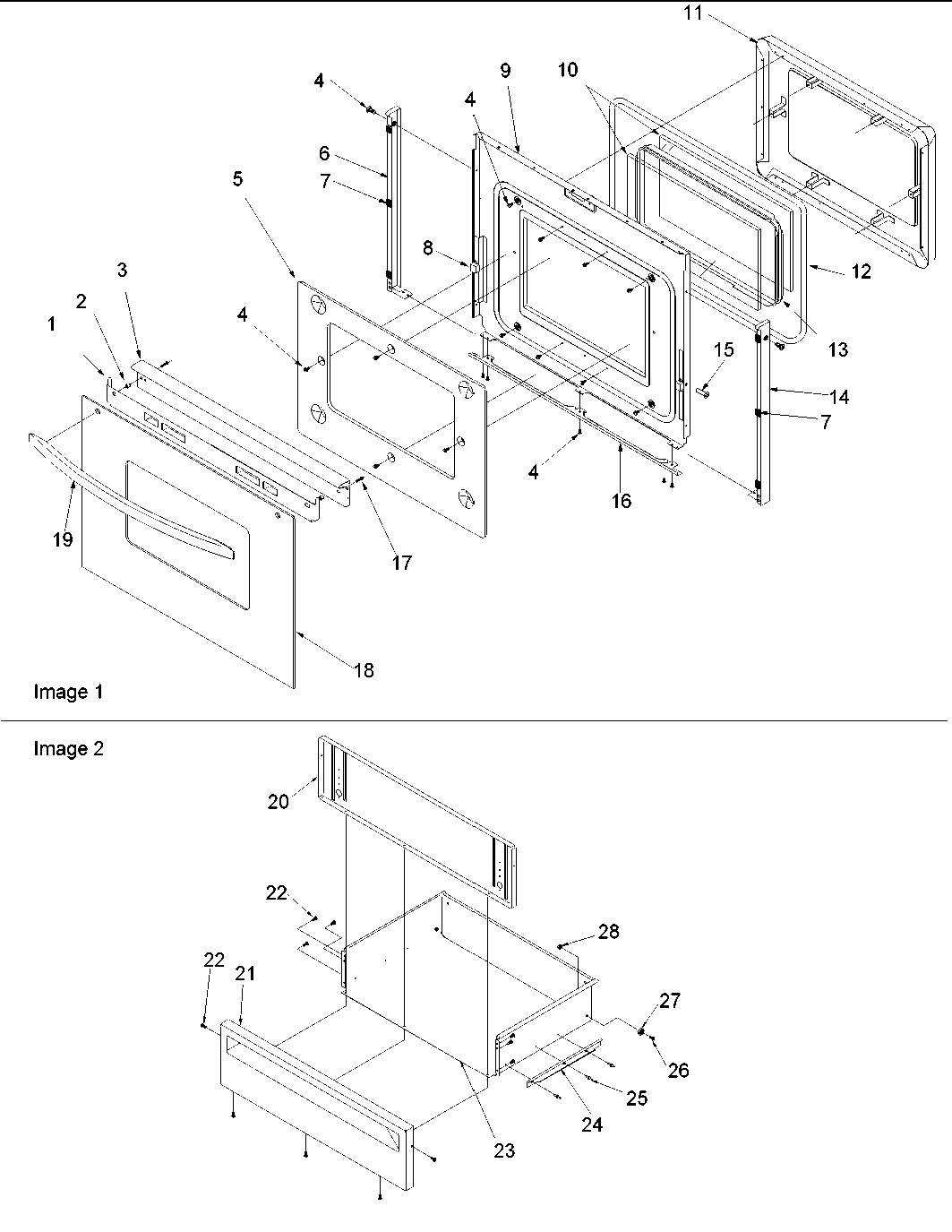 OVEN DOOR AND STORAGE DOOR