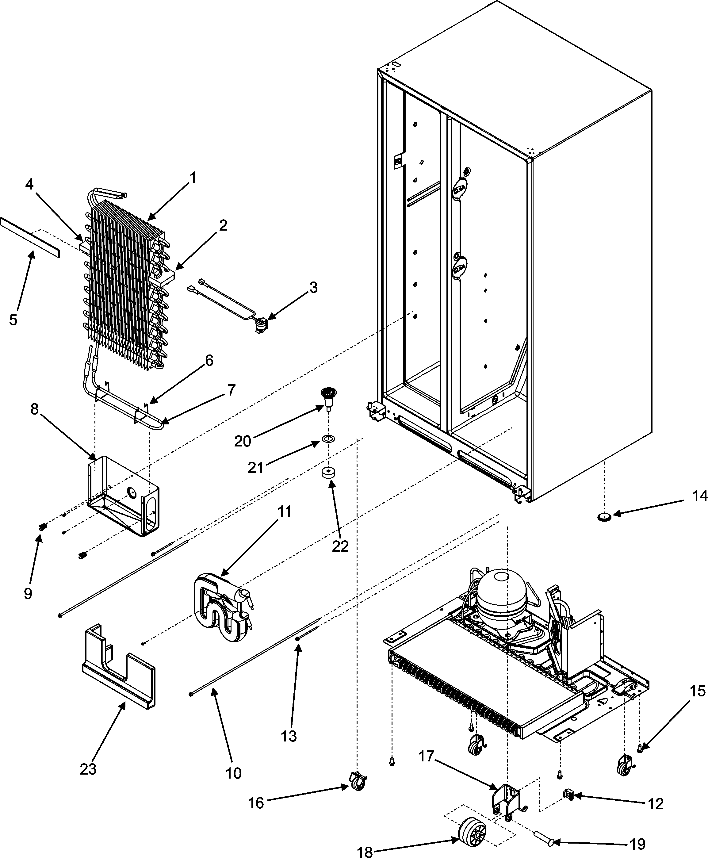 Evaporator assy./rollers/water tank