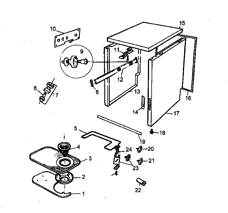 Cabinet/heating element/filter parts