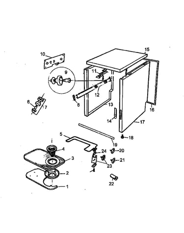 Cabinet/heating element/filter parts