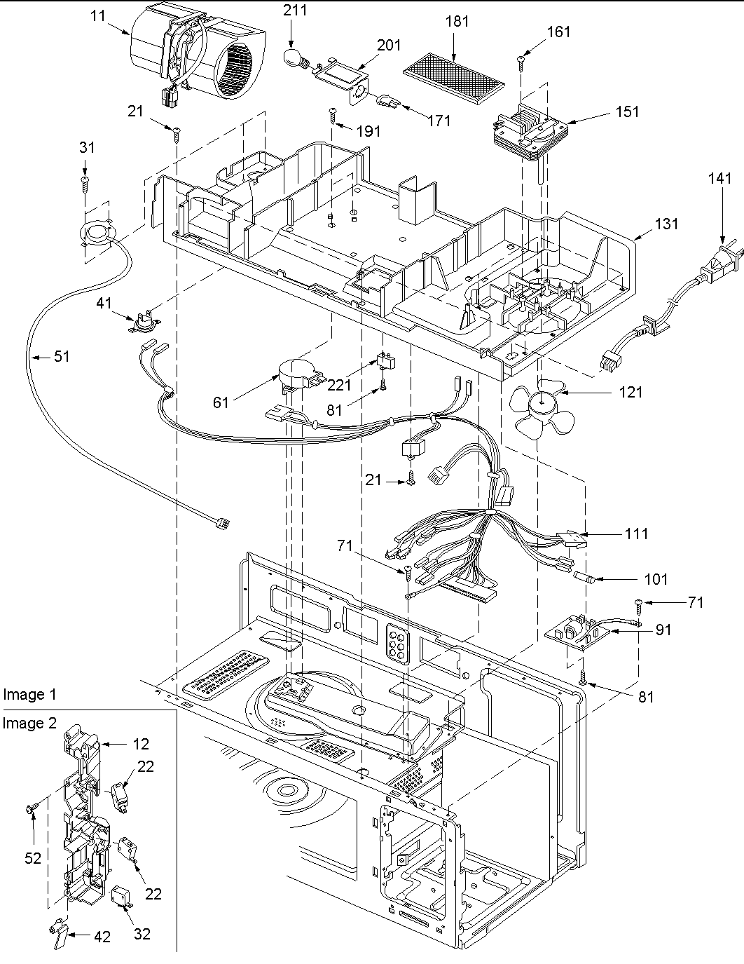 Blower motor, air duct and latch assy