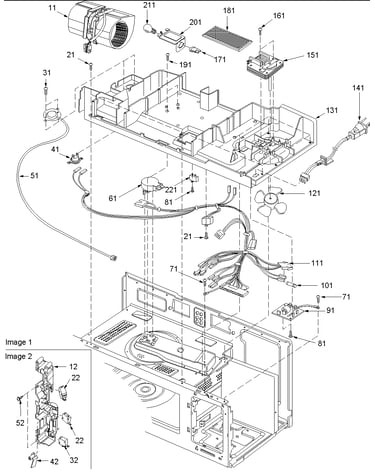 Blower motor, air duct and latch assy