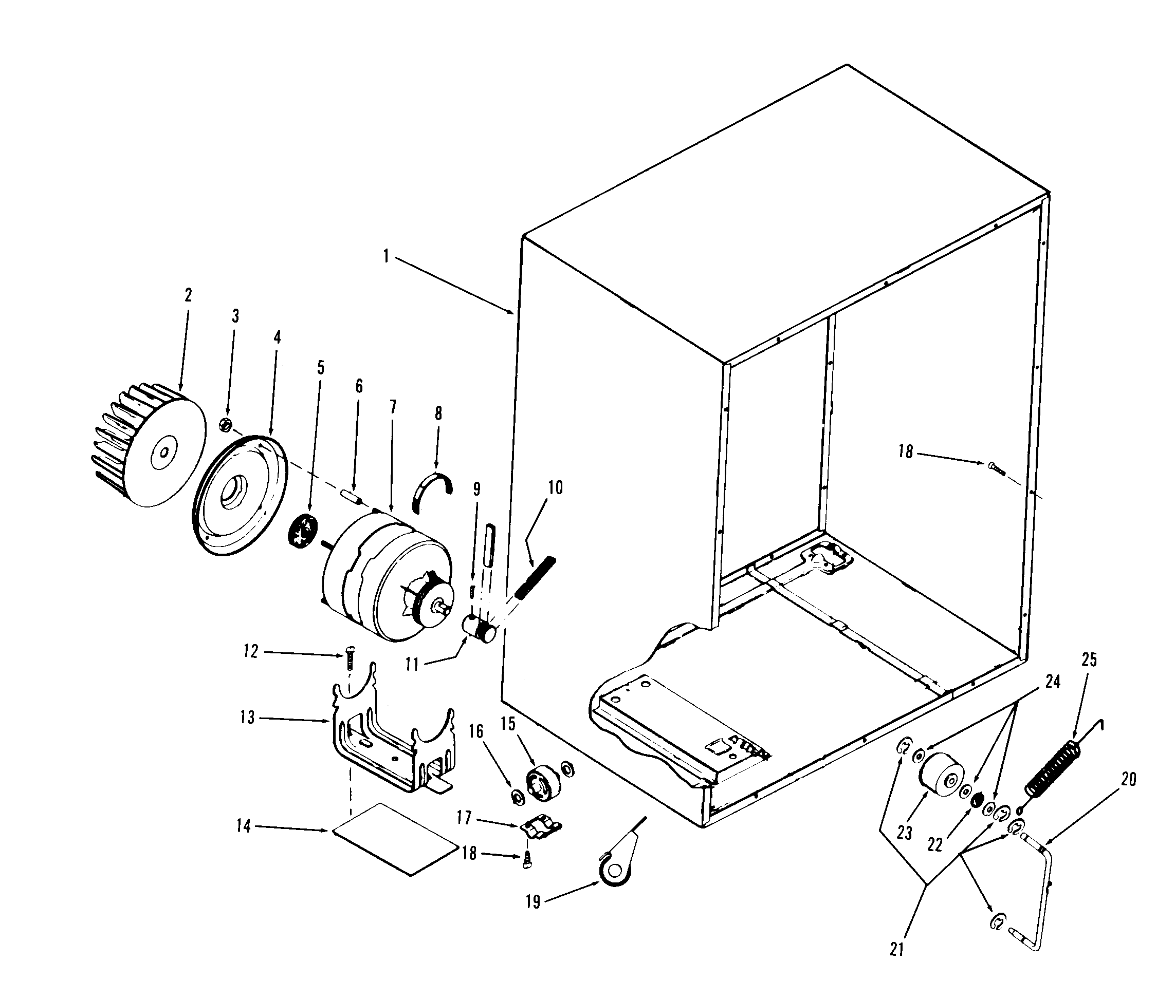 Motor assembly, belts, thermostat