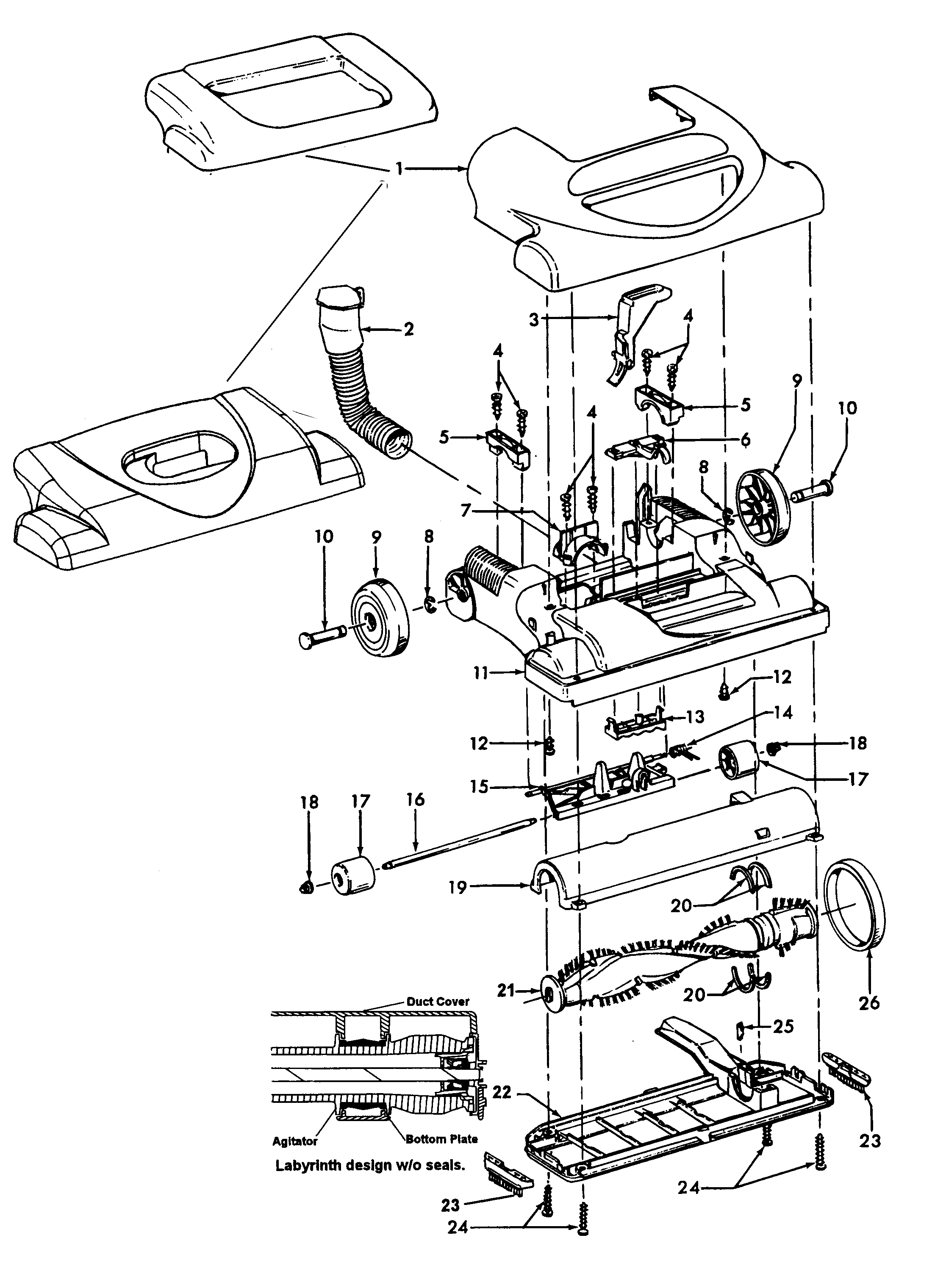 Agitator, mainbody, hood