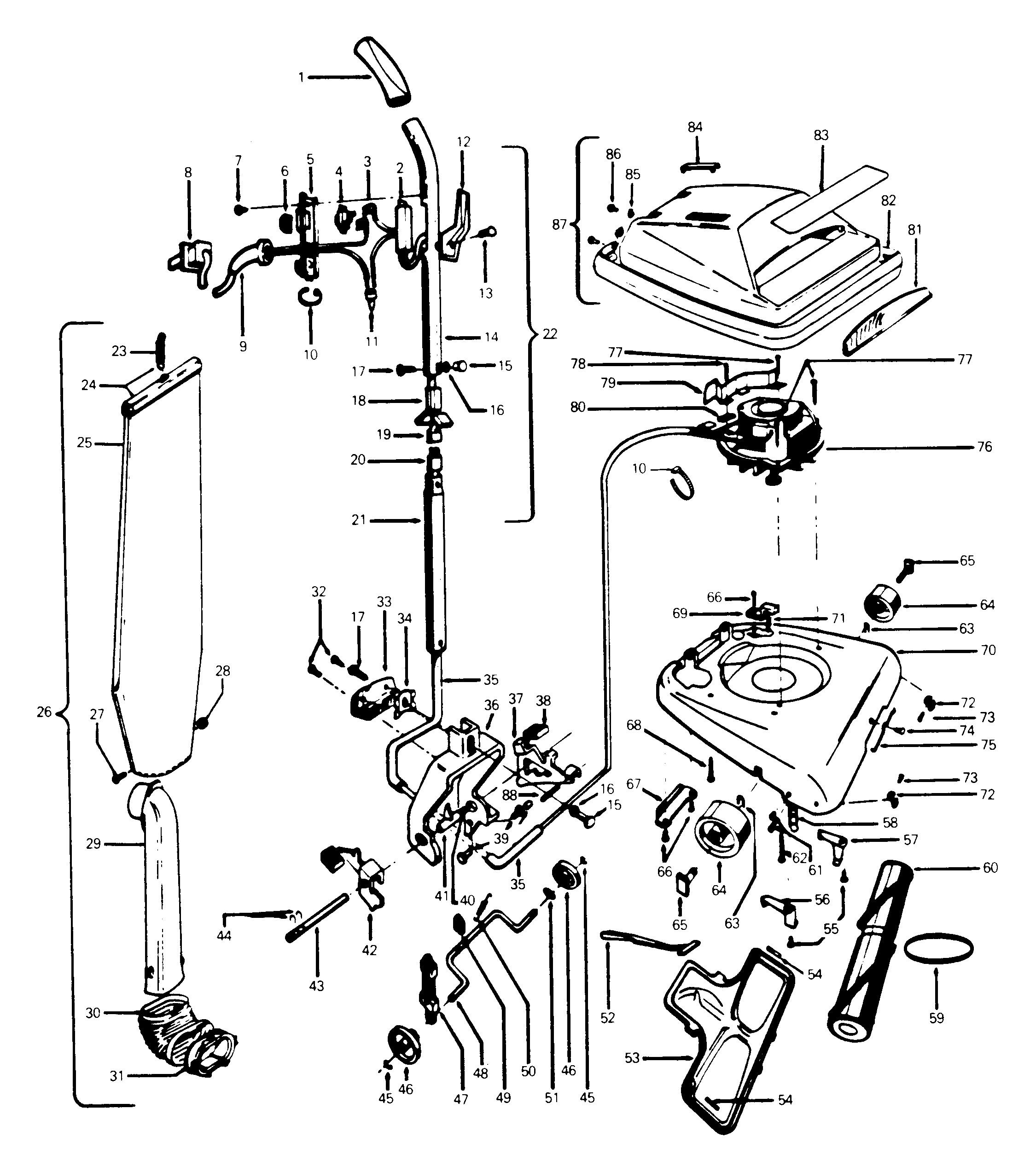 Handle, mainbody, outerbag, hood