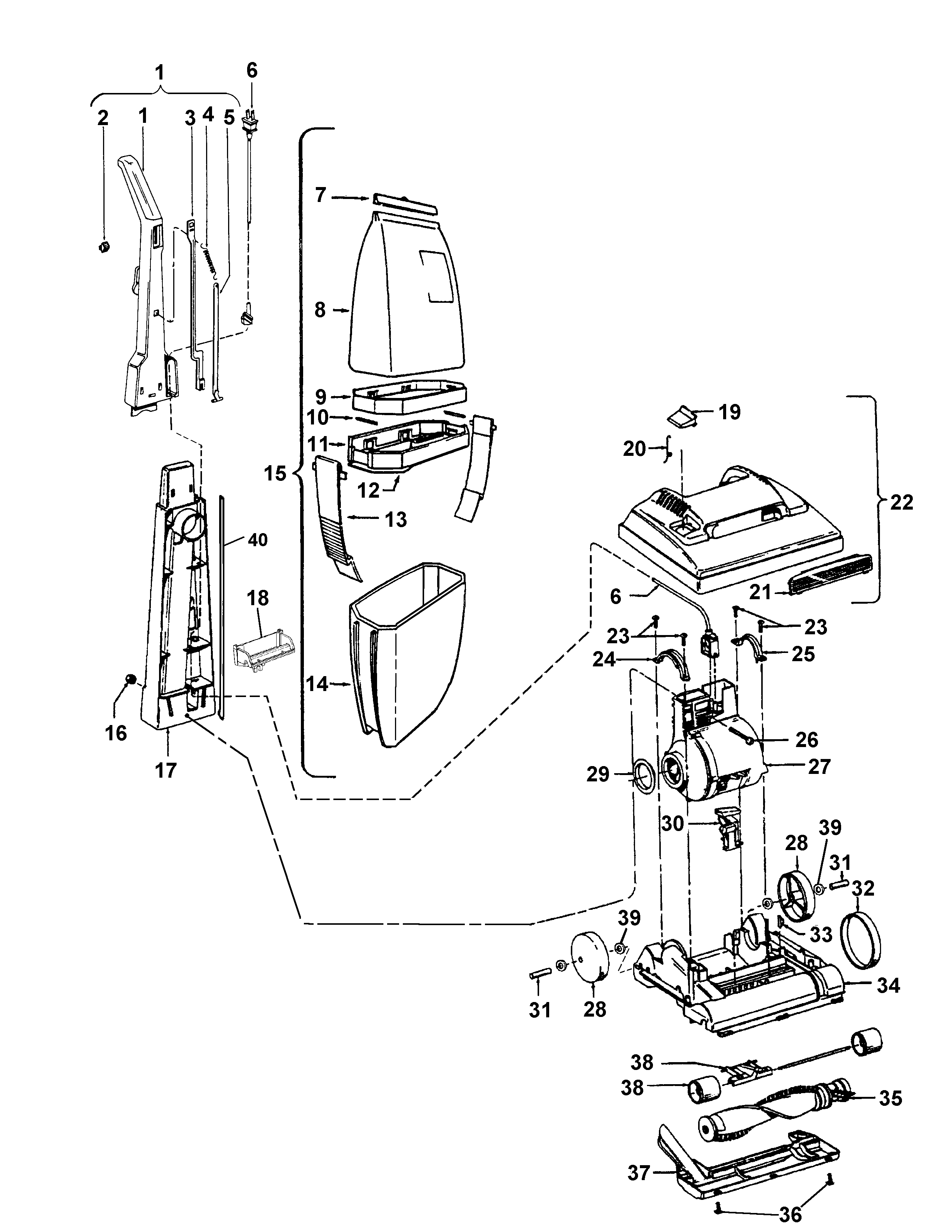 Handle, mainbody, outerbag, hood