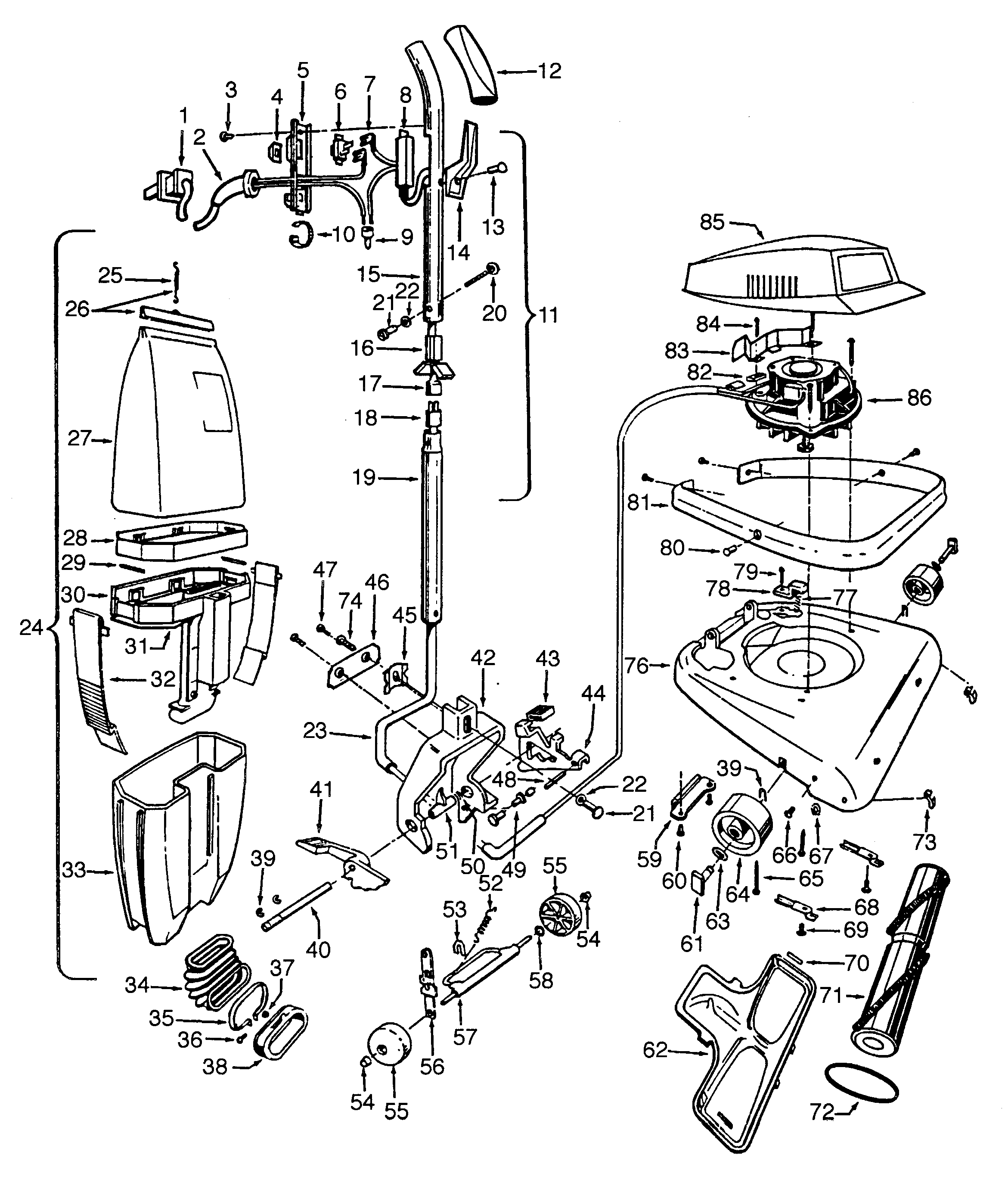 Agitator, handle, mainbody, outerbag