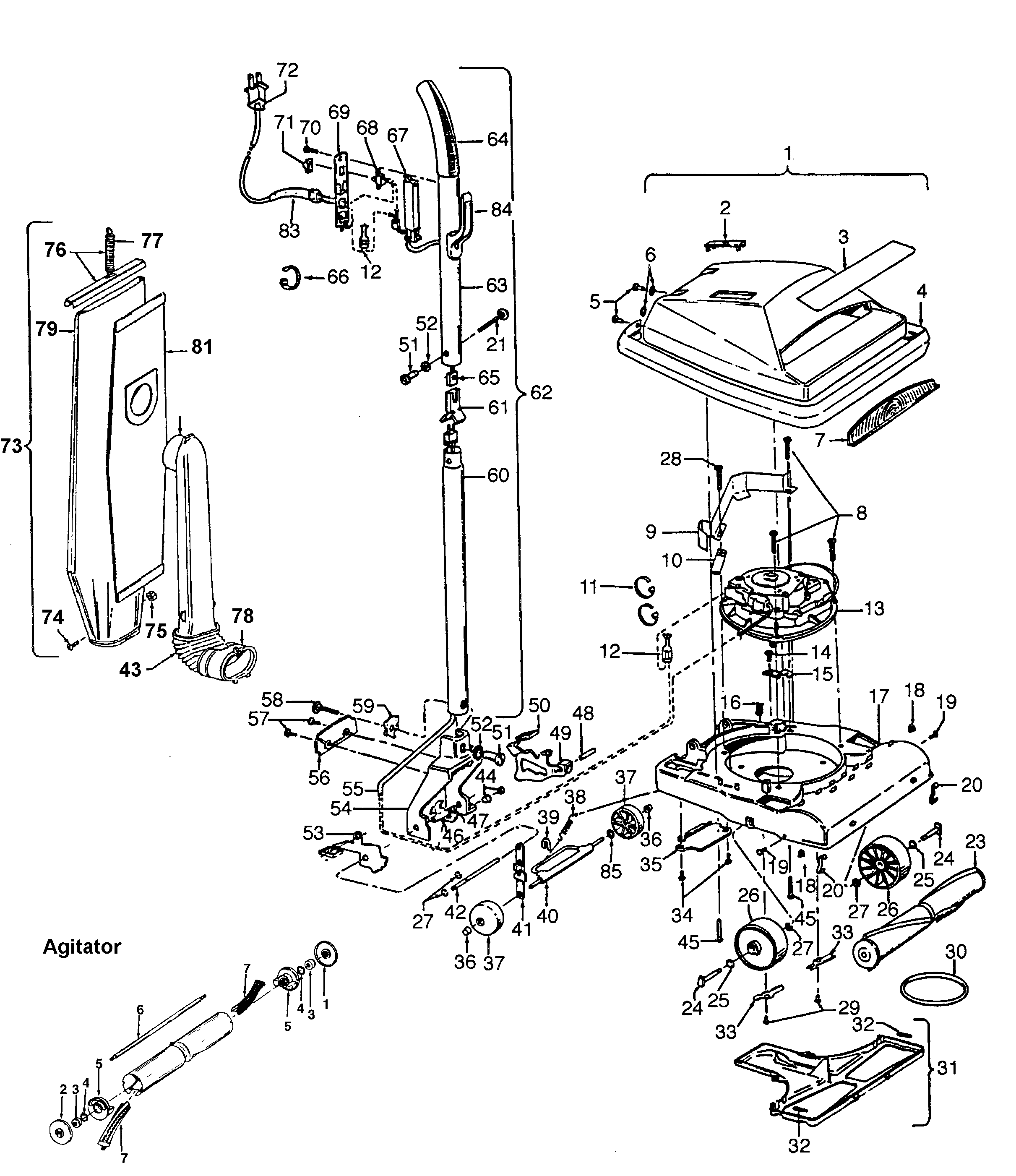 Agitator, handle, mainbody, outerbag