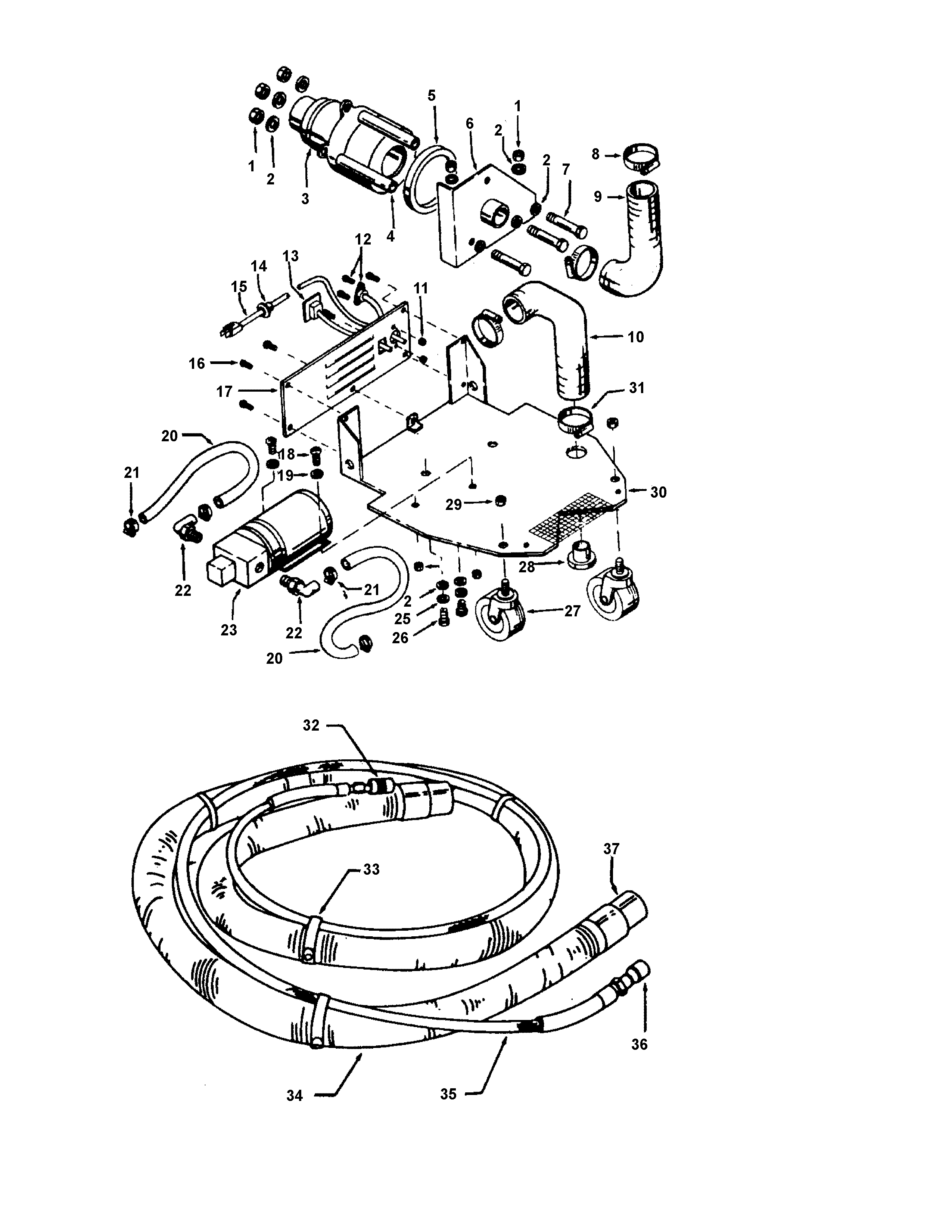 Motor assembly, hose
