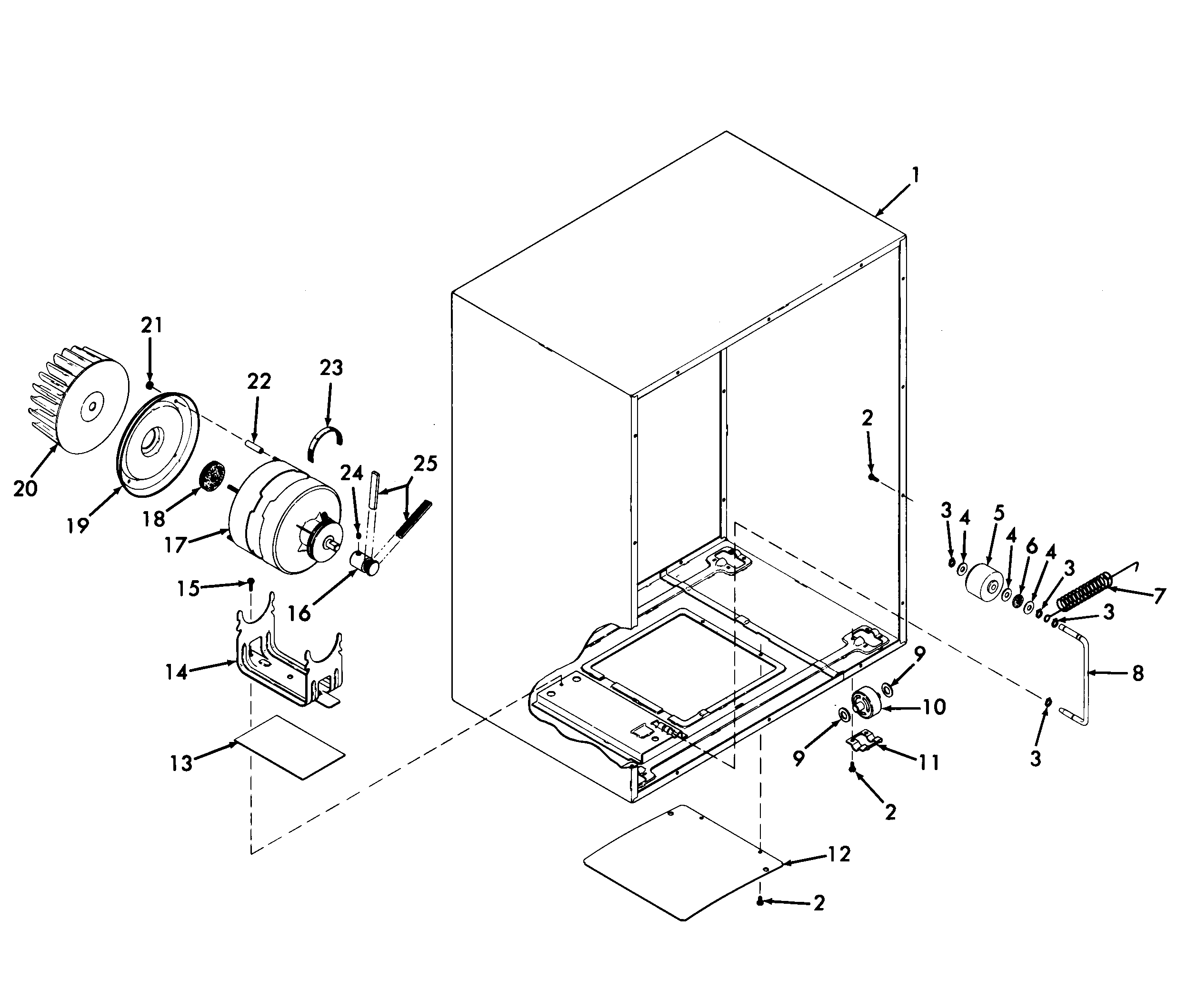 Motor assembly, belts, thermostat