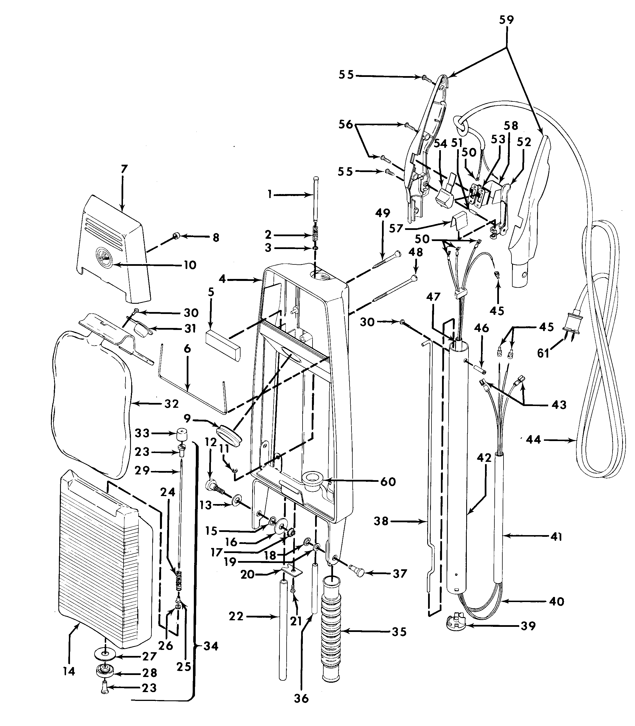 Handle, tank, switch