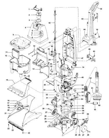 Motor, handle, tank, hood, switch